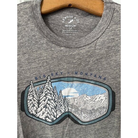League 91 Big Sky Montana Snow Goggles TShirt Kids Medium Gray Casual Basic NEW - Picture 3 of 8